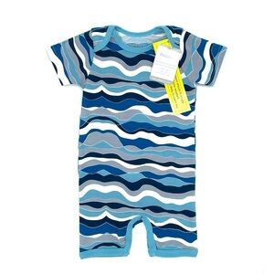 NWT Bestaroo Blue Waves Modal Short Sleeve Shortall Romper 12-18M